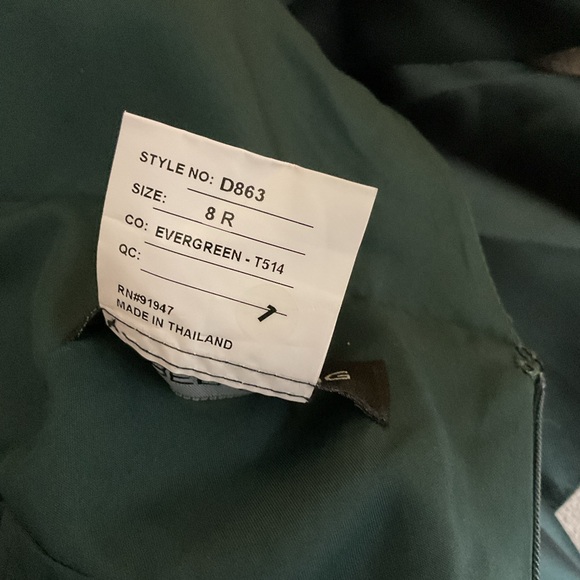 ALFRED SUNG V Neck/Back Trumpet Satin Shoulder Bow Evergreen Maxi Dress NWT 8 - Picture 9 of 10